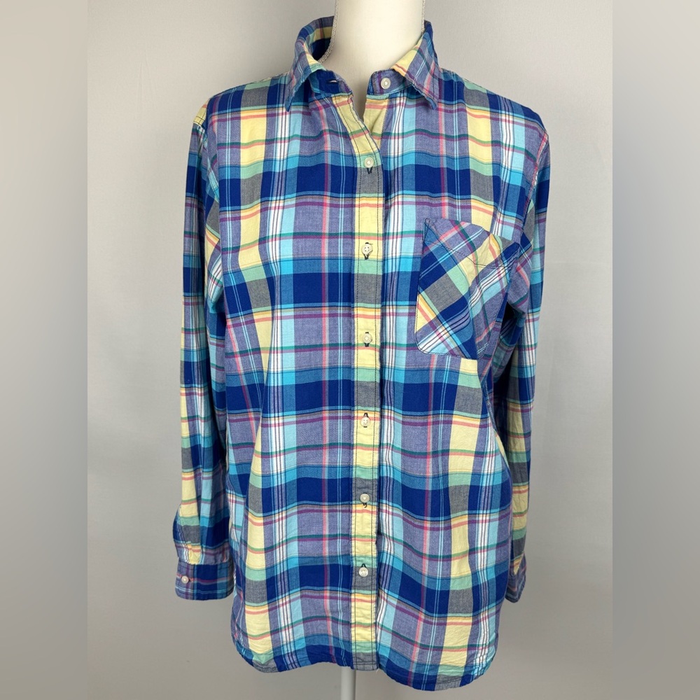 Ralph Lauren Denim & Supply Women’s Boyfriend Shirt Blue Plaid Large Preppy